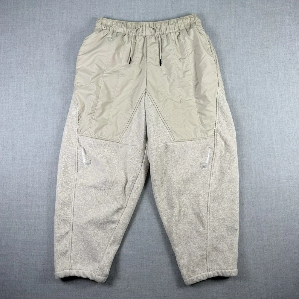 Nike Pants Women's Size Medium Beige Sportswear Double Swoosh Curve Plush Fleece
